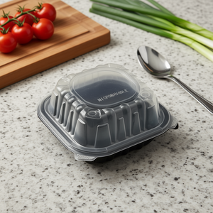 Contenitore per Alimenti in Plastica Trasparente Nera 6x6 con Coperchio a Clip, Impilabile, Adatto al Microonde, per Conservazione in Frigorifero, per Uso in Cucina, Stampato a Iniezione - Product Image 2