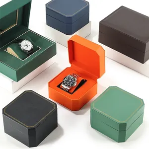 Conjunto de relógio e pulseira luxuoso com logotipo personalizado em couro PU branco com 1 ranhura para mulheres Caixas de presente