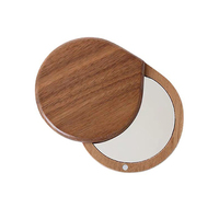 Miroir circulaire en bois double face personnalisé, bois de hêtre et de noyer, gravé au laser, respectueux de l'environnement, bois massif