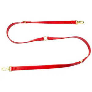 Coleira dupla personalizada para cachorro sem puxar, conjunto de couro PU com corda estendida vermelha para animais de estimação, coleira para cocô