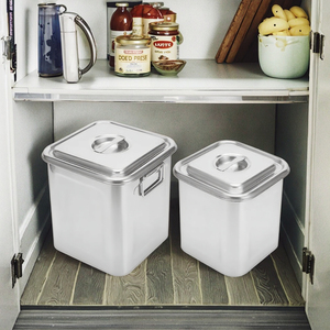 Cubo de Arroz Clásico de acero inoxidable, tapa gruesa, a prueba de humedad, cuadrado, Cubo de almacenamiento sellado para el hogar, ollas para sopa - Product Image 4