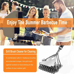 Brosse de nettoyage pour barbecue avec long manche en plastique, ouvre-bouteille, sans poils, en acier inoxydable, grattoir de barbecue sûr pour le barbecue - Product Image 3