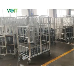 Customized Powder Coating Warehouse Cargo Transport Wire Mesh Cage Pallet Trolley
