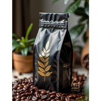 Sachet de café personnalisé imprimé mat 250g 500g 1kg, pochette à fond plat en aluminium avec fermeture éclair et valve pour grains de café