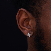 Boucles d'oreilles clous croix Bling en argent sterling 925 plaqué or, zircon cubique, style hip-hop, prix de gros