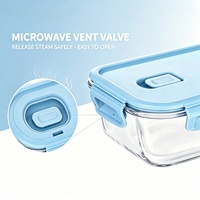 Rechthoekige glazen voedselbewaarbak, luchtdicht, lekvrij, lunchbox met ventilatieklep, magnetronbestendig, aanpasbare kleur van het deksel