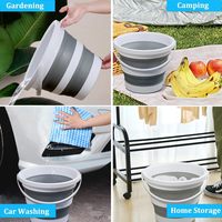 Seau à eau de pêche portable gris de 15 L, baignoire ronde pliable avec couvercle