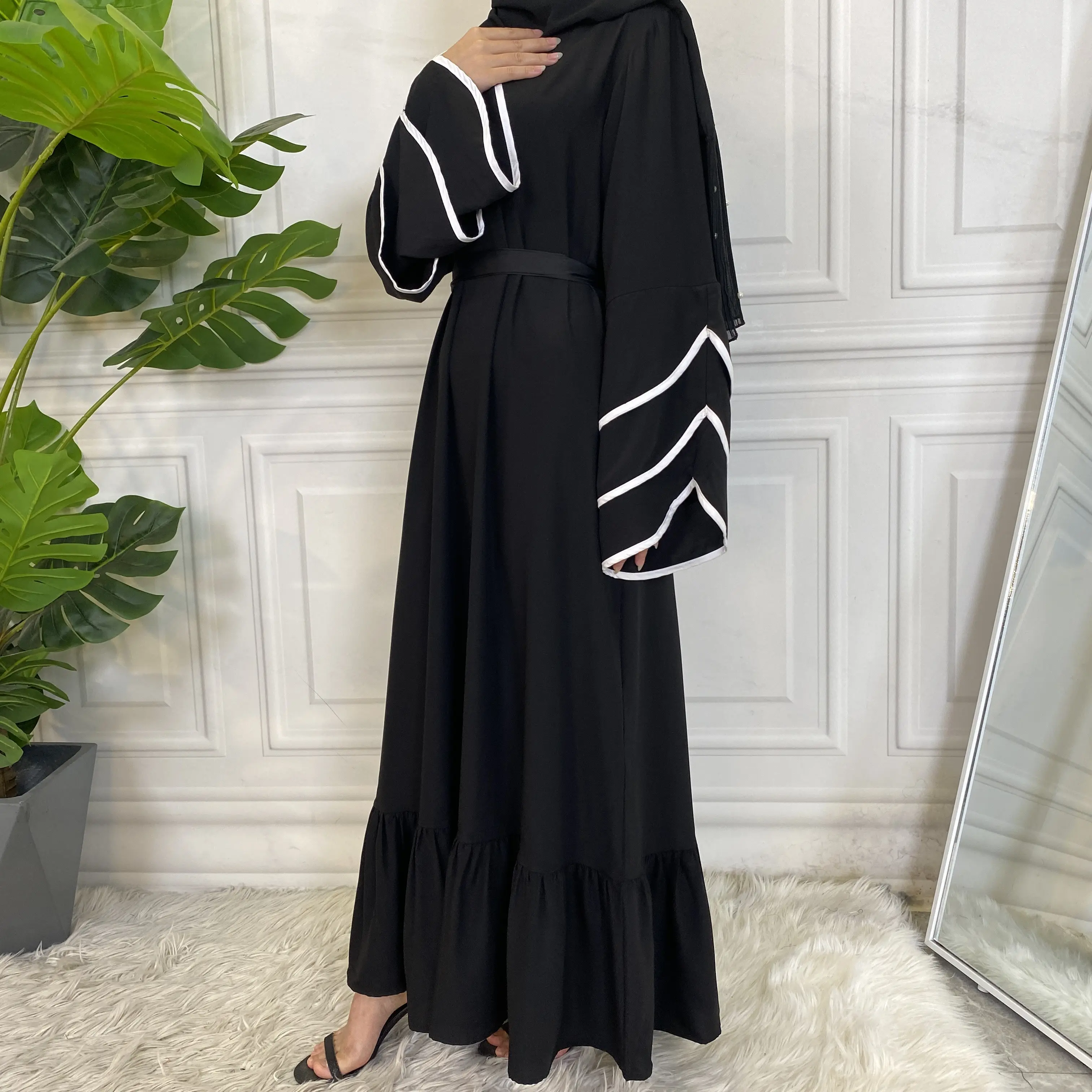 New Arrival High Quality Nida Hijab Dress Pleated Loose Large Hem Muslim Evening Party Abaya Dresses Islamic Clothing