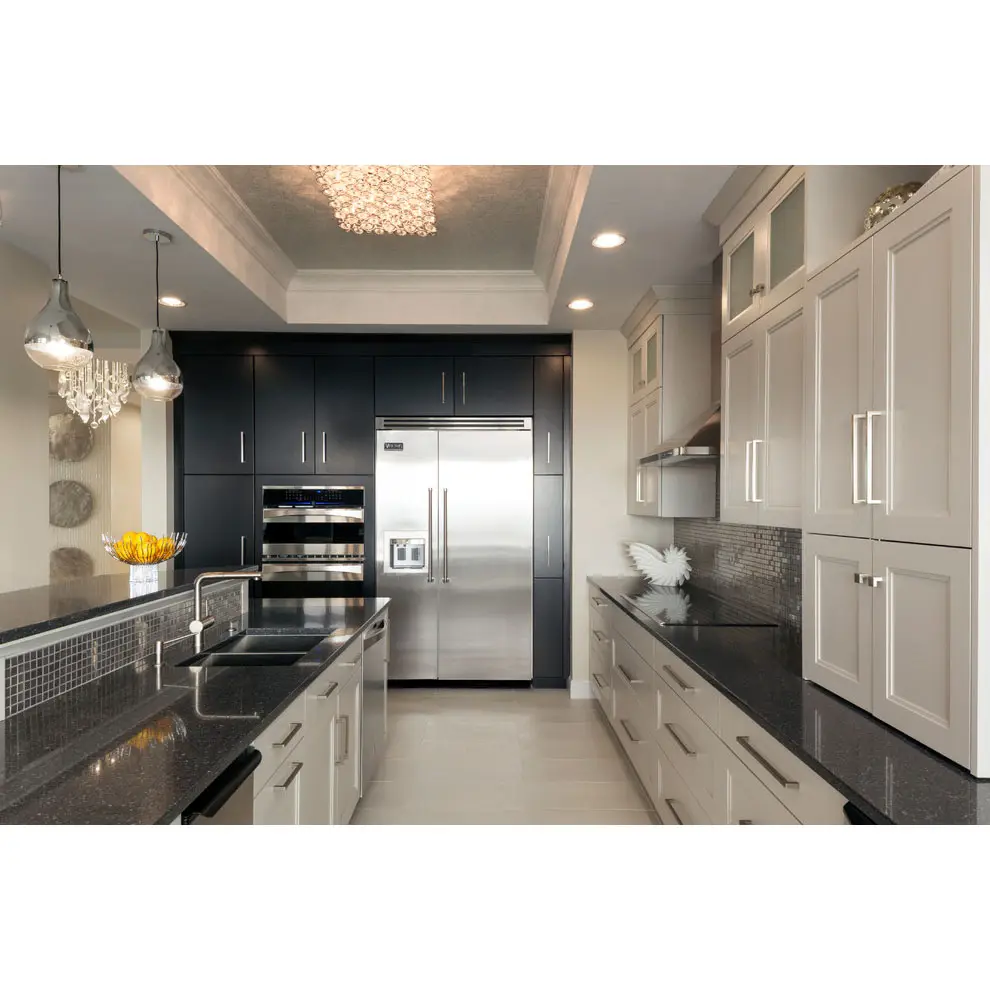 خزانة مطبخ فاخرة بتصميمات بسيطة ومخصصة من الأثاث المطبخ العصري المصنوعة من الفينير ومزودة بجزر