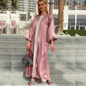 New Fashion ladies islamic abaya women muslim dress elegant bubble satin robes abaya dress