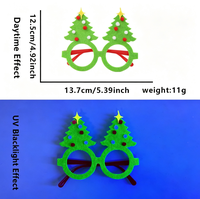 Lunettes en feutre fluorescentes style sapin de Noël, best-seller, qui brillent sous lumière UV pour fêtes à thème de Noël