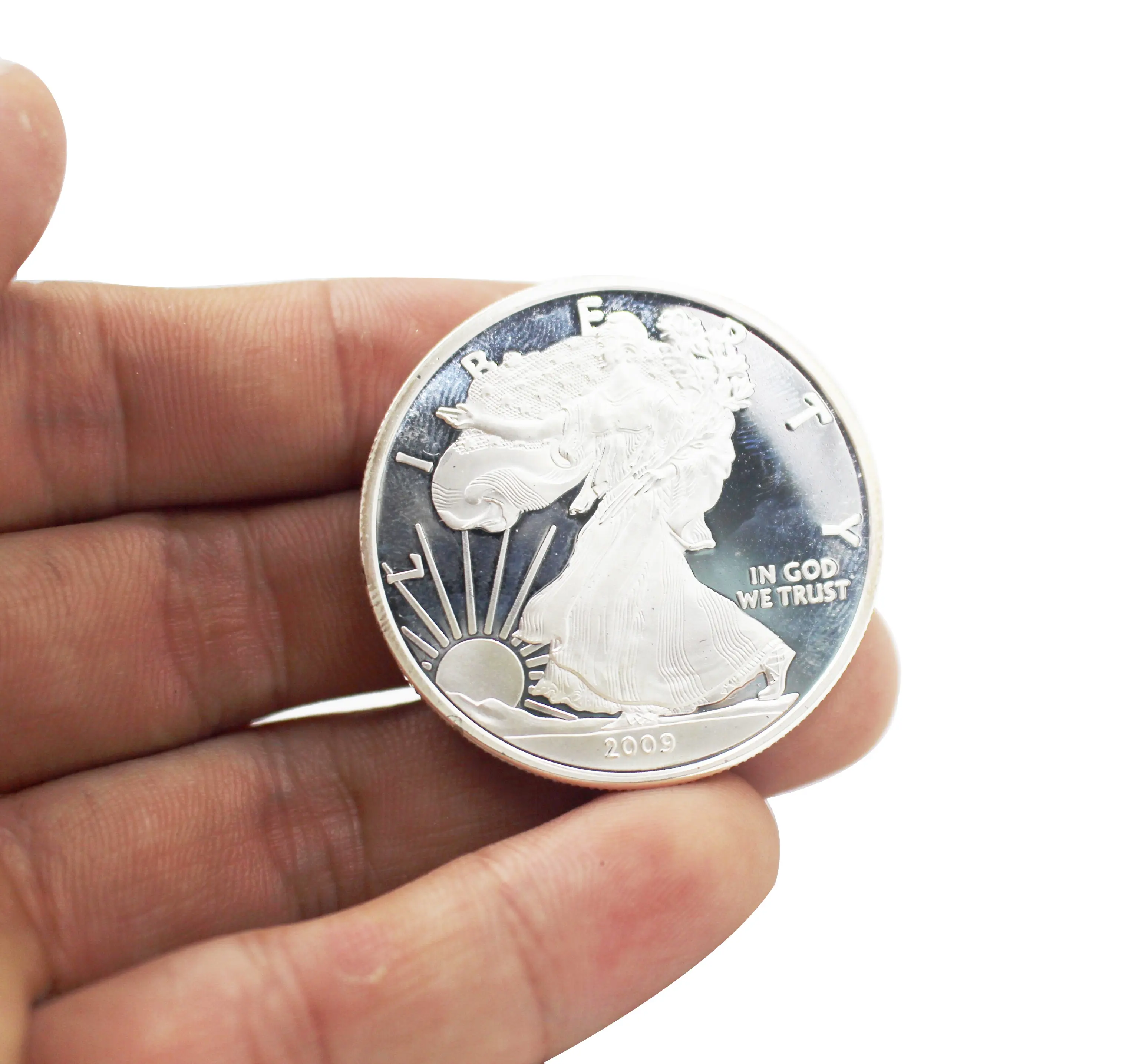 En relieve monedas de plata de Metal personalizado fichas recuerdo con caja de plástico