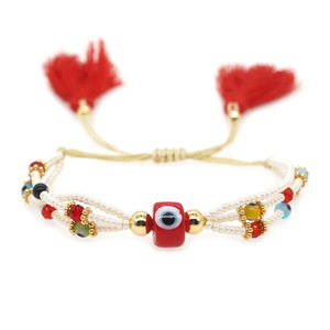 2024 Mới Tráng Men Mắt Ba Lớp Hạt Handmade Pulsera Vàng Đính Cườm Dệt Chuỗi Màu Đỏ Tua Hạt Vòng Đeo Tay Cho Phụ Nữ Món Quà Đảng - Product Image 1