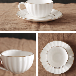 Juego de Taza y Platillo de Cerámica de Lujo Estilo Europeo con Bordes Dorados, Tazas de Té Nórdicas de Alta Gama con Impresión de Logotipo Personalizado - Product Image 3