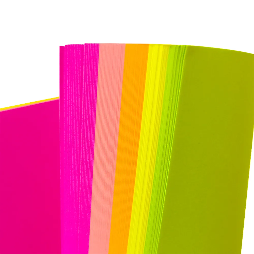 Papel fluorescente super popular, único lado, dupla face, cor sólida a4 papelão