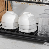 Égouttoir à vaisselle moderne en acier inoxydable/fer à trois niveaux avec support pour baguettes et égouttoir à vaisselle sous évier, grande capacité