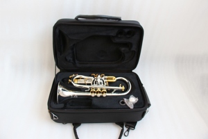 Instruments de <span class=keywords><strong>musique</strong></span> bien conçus, <span class=keywords><strong>cornet</strong></span> soprano professionnel en mi bémol avec corps en laiton plaqué argent, accastillage plaqué or - Product Image 6