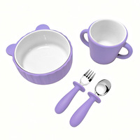 Nouvel ensemble de vaisselle moderne pour enfants en porcelaine et silicone, design moderne blanc, compatible micro-ondes et lave-vaisselle, antidérapant avec manchon en silicone