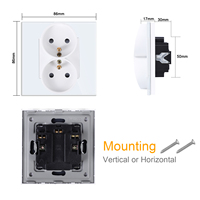 En Stock: Enchufe Francés Doble Tipo E, Panel de Vidrio Moderno, Estándar Europeo, Enchufe Francés Doble, Blanco, Gris, Negro