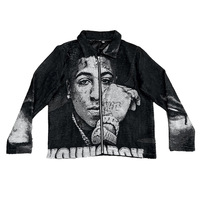 Blouson Vintage Personnalisé Printemps Célèbre Rap Star Imprimé Artistique Tissé Vêtement d'Extérieur Homme