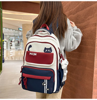 Sac à dos unisexe en nylon imperméable avec fermeture éclair, imprimé chat mignon, 26L, en polyester, avec bretelles réglables, idéal pour l'école et les voyages quotidiens.