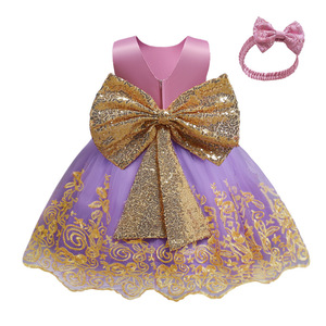 Vestidos de niña con lentejuelas y lazo, vestido de encaje para niñas, vestido de princesa para boda, falda para niñas pequeñas - Product Image 1