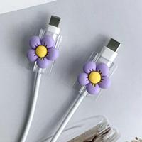 Protector de cable de dibujos animados, 2 uds., flores bonitas, Protector de cargador USB, organizador de cables, enrollador de cables Kawaii para iPhone
