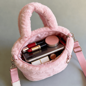 Sac à main fourre-tout d'hiver personnalisé, sacs à bandoulière pour femmes et filles, sacs fourre-tout en fausse fourrure rose, sacs à bandoulière en peluche douce, mini sacs fourre-tout en fourrure - Product Image 4