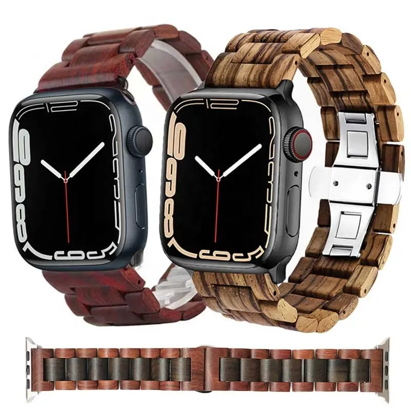 Horlogebandje Sandelhout Houten Universele Vlinder Gesp Rood Voor Apple Watch Band Hout