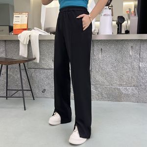 Pantalones anchos de talla grande para mujer N8607, de cintura alta, estilo coreano, color blanco roto y negro, informales, para adulto. - Product Image 3