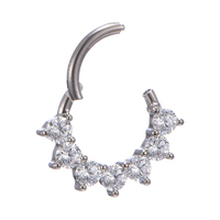 ASTM F136 Titanium 8 cincin Clicker berengsel zirkon bening cincin hidung Clicker Septum