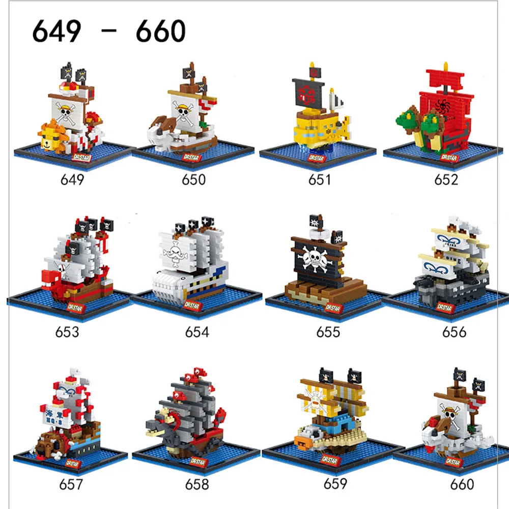 649-660 Anime Pirate Ship Sails Nano Bricks Small Particles Assembled Educational Building Blocks Model Action Kids Gift Toys