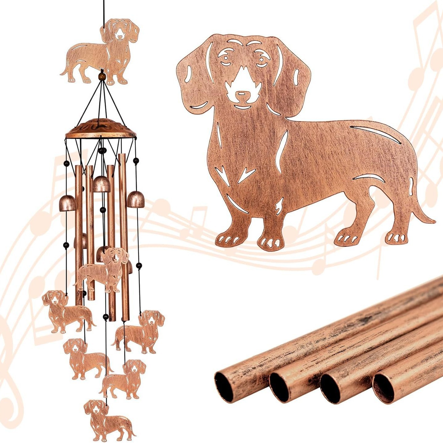 34 inch wrought iron wind chimes-beagle