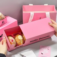 Boîte d'emballage rectangulaire personnalisée pour beignets, design tendance, rose fraise, petit format, pour pain et aliments de style japonais