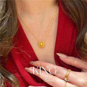 Conjunto de Collar y Anillo de Herradura King Silver Jewelry, Plata de Ley S925, Chapado en Oro, Unisex, Regalo de Moda - Product Image 2