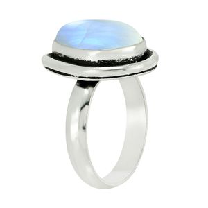 Bague en argent sterling 925 avec pierre de lune arc-en-ciel, taille poire, sertie clos, style vintage, unisexe, pour usage quotidien - Product Image 5