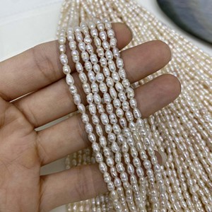 Op maat gemaakte 14 inch volle streng 3-3,5 mm rijstvormige zaadkraaltjes gekweekte zoetwaterparelstreng - Product Image 5