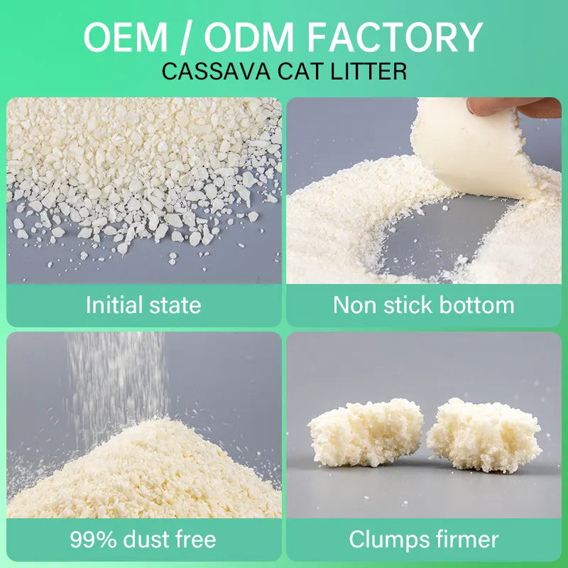 도매 냄새 제어 카사바 고양이 쓰레기 대량 소비 먼지없는 플러시 블 빠른 고착 옥수수 카사바 고양이 쓰레기