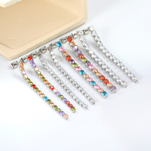 European Style Zircon Tassel Drop <b>Earrings</b> For Women Party Fashion Jewelry Zinc Alloy Chain <b>Earrings</b> With Stainless Steel <b>Posts</b> - Product Image 2