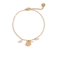 Bracelet en acier inoxydable plaqué or 18 carats avec coquille émaillée et perle pour femme, pierre naturelle rose, délicat, vente en gros OEM