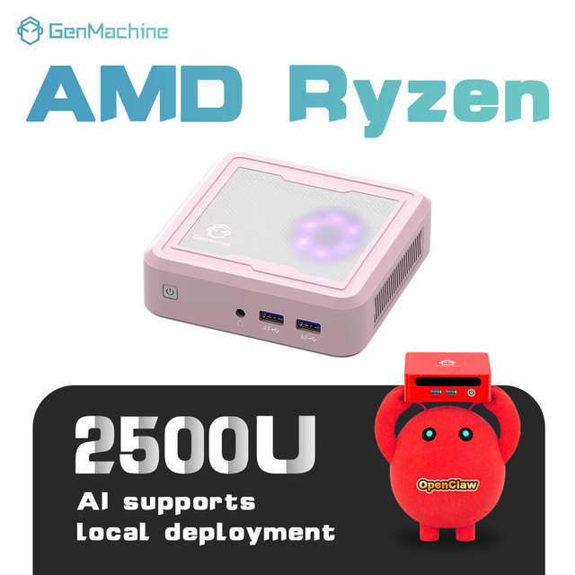 GenMachine AMD Mini PC Ryzen 5 2500U 4 Core RAM SSD Wifi 5 BT4.2 HD 2*USB3.0 2*USB2.0 1G LAN 2 Display Screen Office Factory OEM