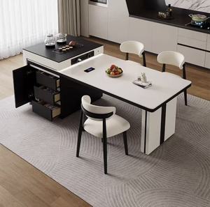 Tavolo da Pranzo Moderno Minimalista in Stile Rock con Piano in Lastra, Tavolo da Pranzo Multifunzionale Espandibile in Legno Massello per Casa - Product Image 2