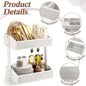 Wooden White Cutlery Storage Rack Double Layer Knife Fork Spoon Organizer For Table Kitchen Condiment Storage - Product Image 2