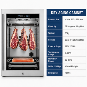 Armoire de maturation à sec commerciale 52L pour viande 1-22 ° Contrôle de l'humidité pour restaurant de steaks, boucherie, hôtel - Product Image 2
