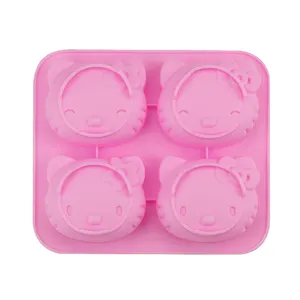 Mignon Rose Enfants 4 Cavité Chat de Bande Dessinée Forme Riz Silicone Gâteau Pouding Au Chocolat Moule