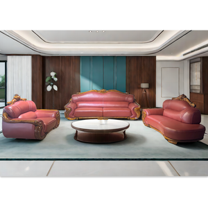 โซฟาหนังวัวแท้ชั้นหนึ่งสไตล์จีนสมัยใหม่ ชุดโซฟาหนังยูจินวูด วิลล่าหรูหรา โซฟาไม้เนื้อแข็งหุ้มหนัง - Product Image 1