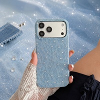 Coques de téléphone pour iPhone en denim avec strass, antichoc, luxe