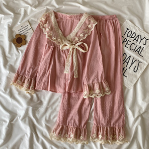 <span class=keywords><strong>ชุด</strong></span><span class=keywords><strong>นอน</strong></span>ผู้หญิงสไตล์<span class=keywords><strong>วิน</strong></span><span class=keywords><strong>เท</strong></span><span class=keywords><strong>จ</strong></span>ผ้าลูกไม้แขนยาว<span class=keywords><strong>ชุด</strong></span>กิโมโนเอวยางยืดชุดใส่อยู่บ้านสำหรับฤดูใบไม้ผลิฤดูใบไม้ร่วง - Product Image 1