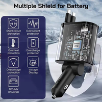 Câble rétractable 4 en 1 120W, double port de charge, charge rapide automatique, compatible avec les téléphones mobiles, adaptateur de chargeur de voiture à charge rapide