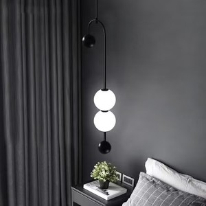 Luminaire suspendu minimaliste moderne, design sphérique en métal noir, pour chambre à coucher, salle à manger, luminaires de style lustre - Product Image 2